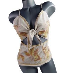 Venus Tie-Front Top, beige multicolored, size 2, brand-new never been worn